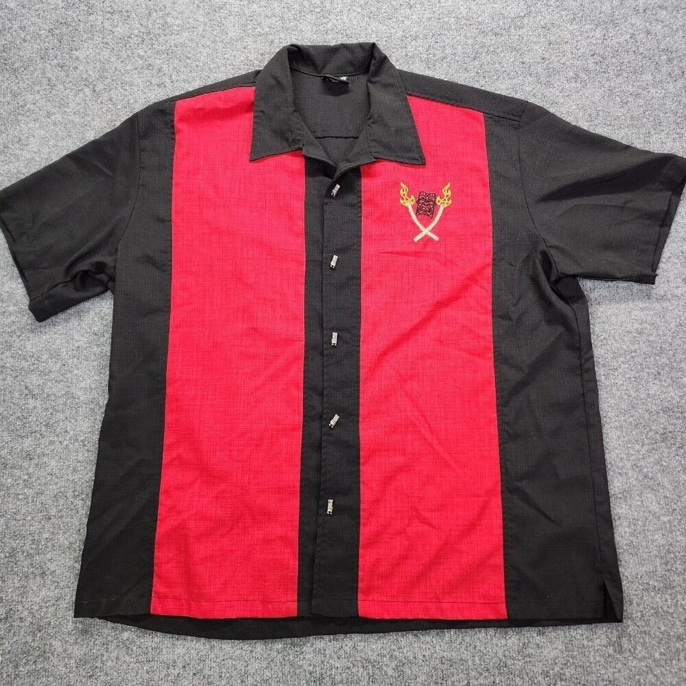 STEADY Last Call.Mens 3XL Shirt Black Red Tiki Bowling Lounge Casual Rockabilly‎